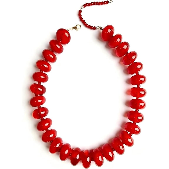 BOOTOOL Chunky Beaded Statement Necklace for Women, Vivid Red Rondelle Bead, Bohemian Style, Adjustable Length, Summer Beach Accessory