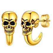 BOOTOOL Skull Stud Earrings for Men Women, Copper Plated Stainless Steel Post, Punk Gothic Dangle Earrings, 0.69 Inch