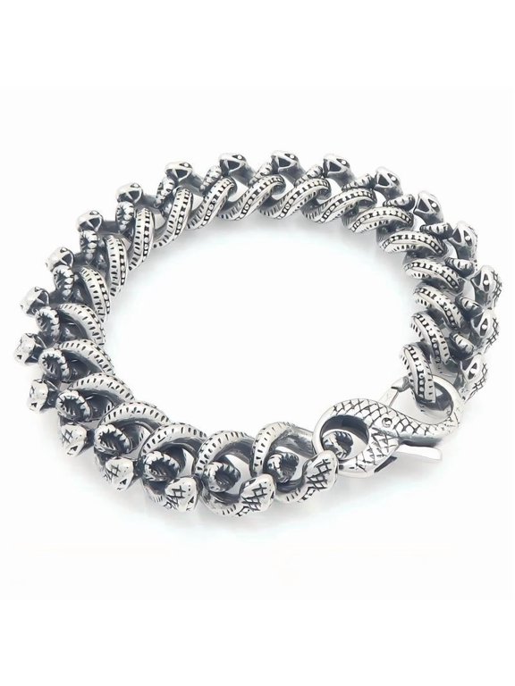 Stainless Steel Snake Chain Bracelet for Men, Gothic Wrap Around Serpent Cuff, Silver and Gold Plated Options