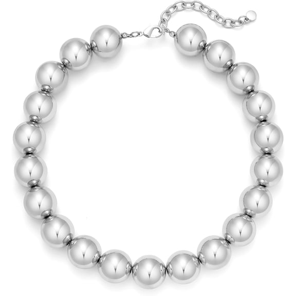 BOOTOOL Women's Silver Beaded Necklace, 20MM Round Bead Chunky Choker, Adjustable Statement Jewelry Gift for Her