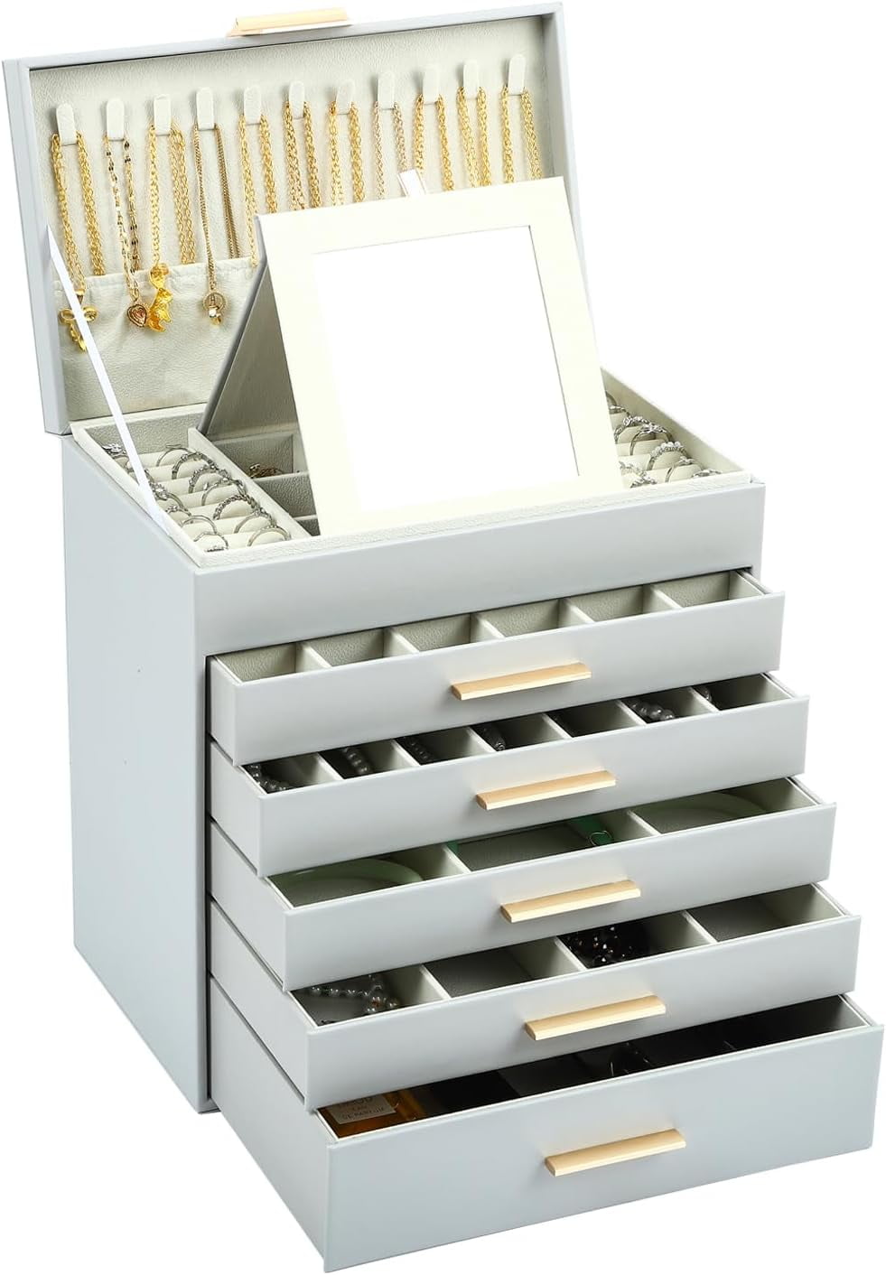 BOOVO Jewelry Box with Necklace Hanger 6 layer Jewelry Organizer for