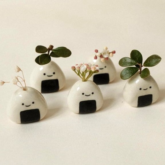 BOOXMIMI 5 PCS Mini Flower Vase, Handmade Ceramic Rice Ball (Japanese Onigiri) Miniature Vases, Charming and Cute Design, Perfect for Dry Flowers - Bulk Bud Vases, Unique and Adorable Japanese Craft
