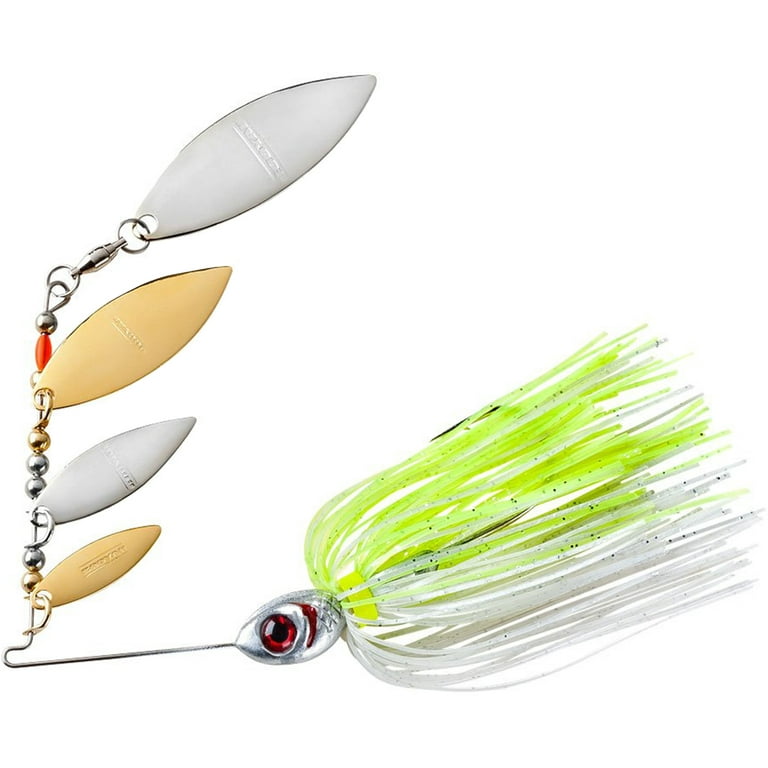 BOOYAH Super Shad Fishing Lure Spinnerbait Four Blade Chartreuse Silver  Chartreuse 3/8 oz 