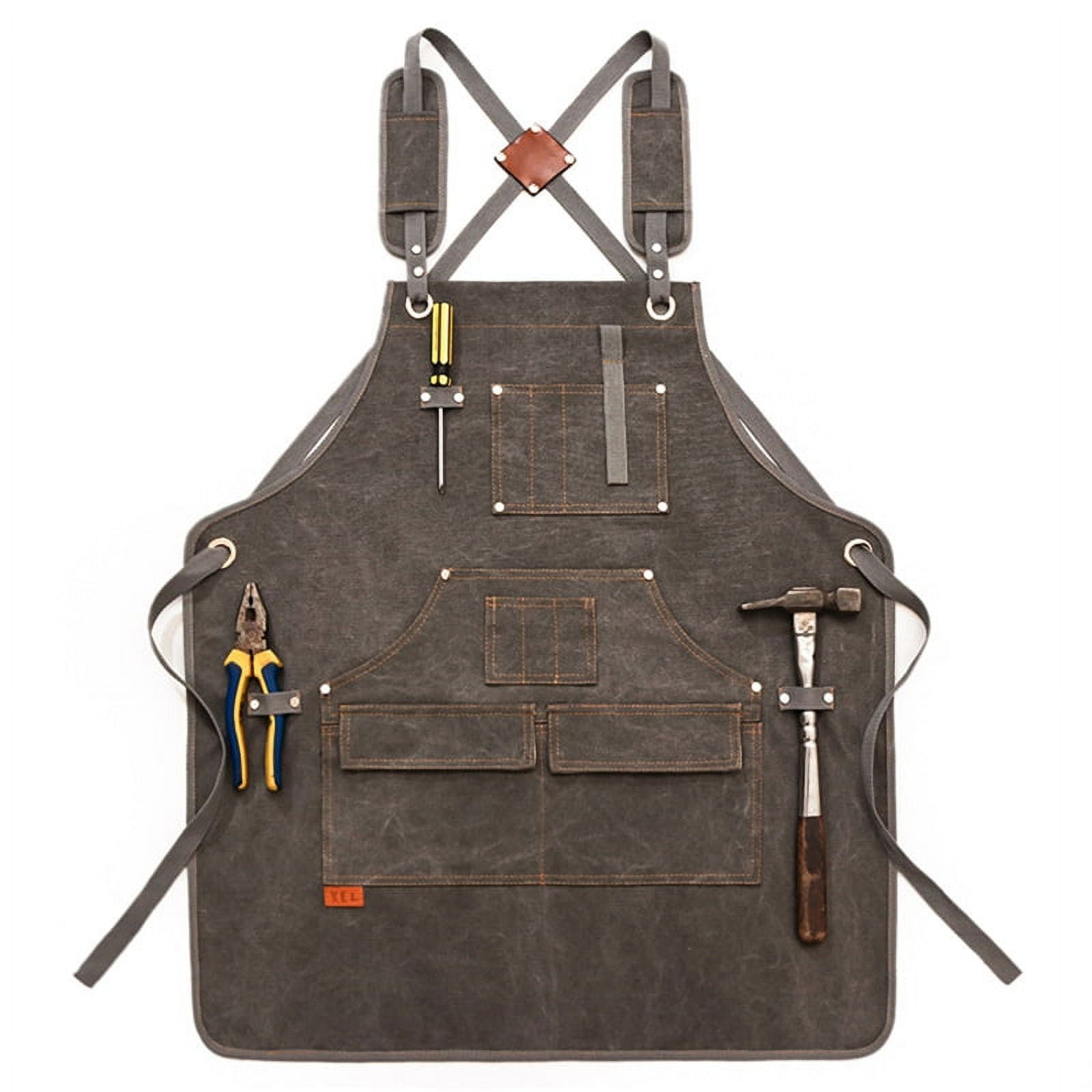 BOOYOU Children Durable Goods Heavy Duty Waxed Unisex Canvas Work Apron with Tool Pockets Cross-Back Straps Adjustable For Woodworking Painting