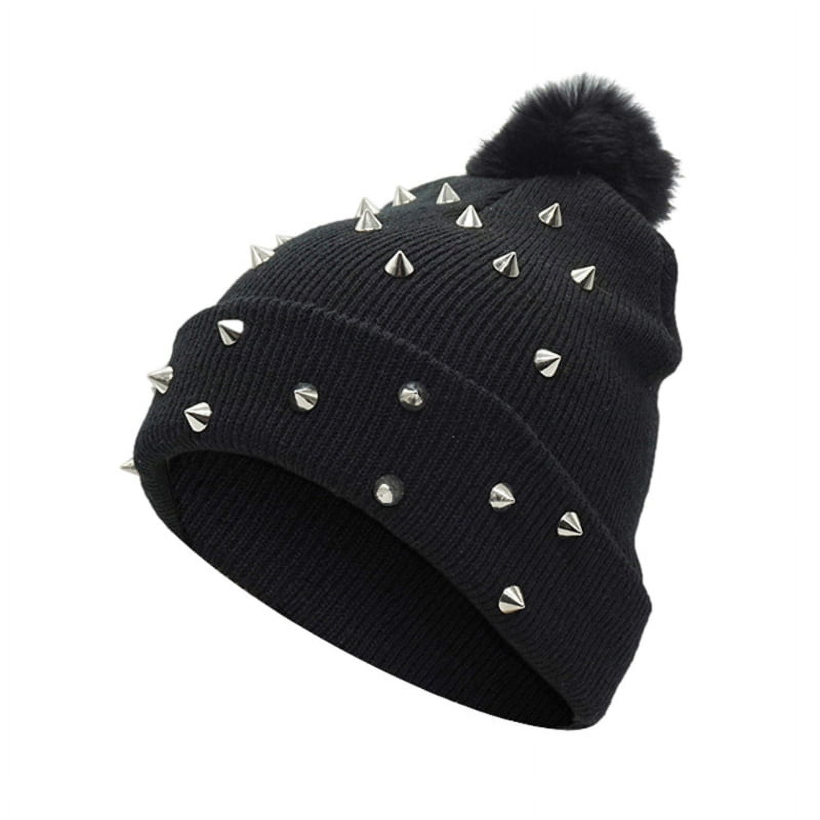 BOOYOU Soft Black Warm Punk Beanie Hat Knitted Acrylic BOOYOU Soft Black Warm Punk Beanie Hat Knitted Acrylic