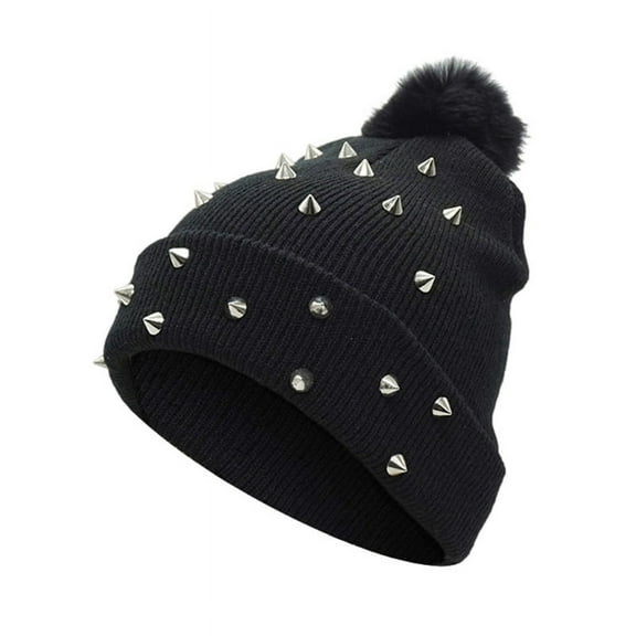 BOOYOU Soft Black Warm Punk Beanie Hat Knitted Acrylic Winter for Women and Girls