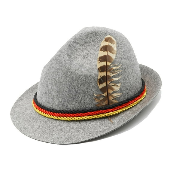 BOOYOU Vintage Oktoberfest Hat Western Style Feather Decor Hat Fedora Felt Oktoberfest Jazz Hat Accessory with Feather Decor