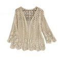 thumbnail image 1 of BOOYOU Women Spring Long Sleeve Cardigan Hollow Out Crochet Knit Floral Sweater Cover Up Open Front Scalloped Hem Mesh Net Sunscreen Shrug Coat Beachwear, 1 of 14