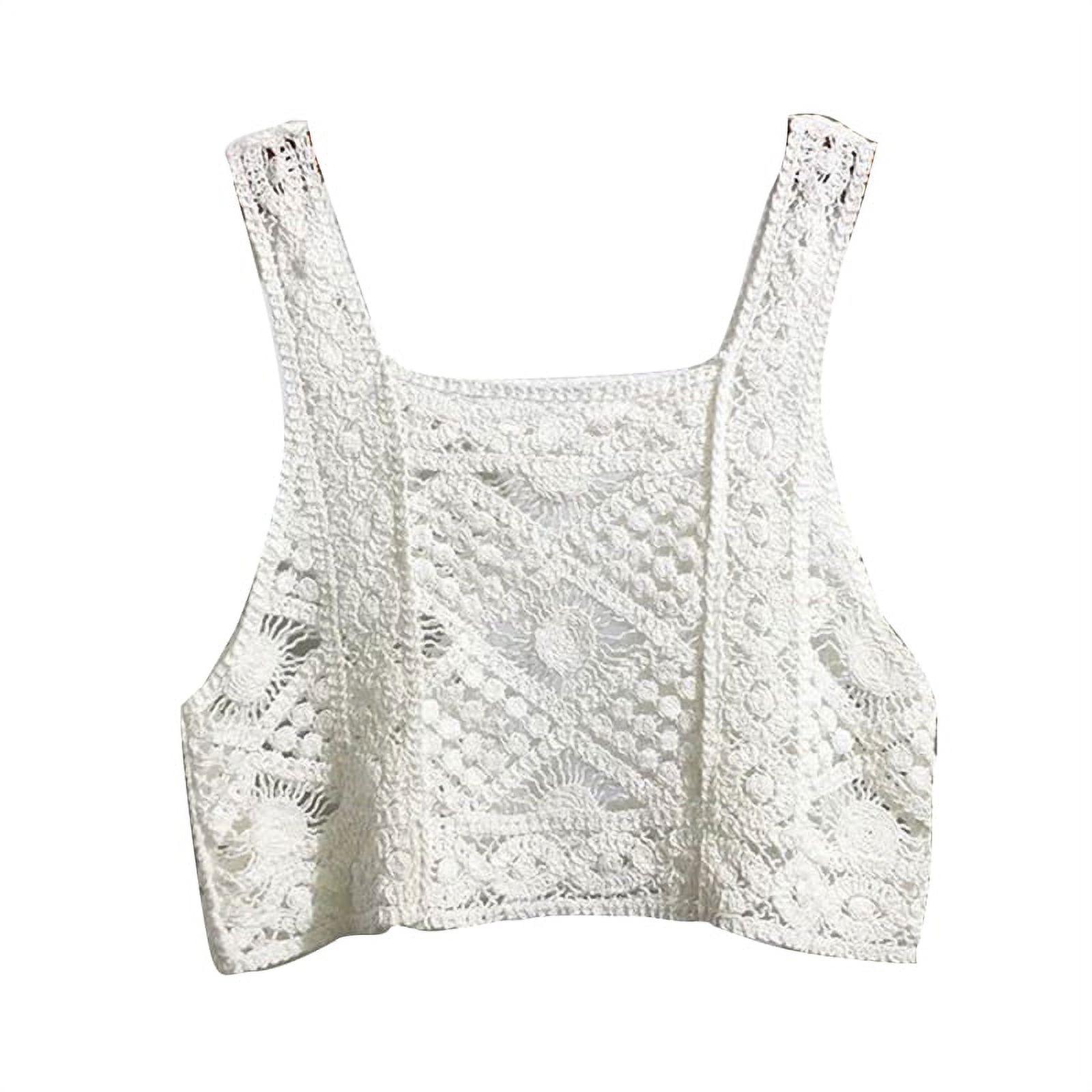 BOOYOU Women Vintage Crochet Camis Vest Boho Hollow Out Floral Knit Sleeveless Crop Top