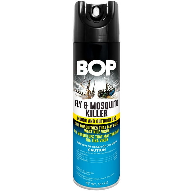 BOP Fly and Mosquito Killer, 16.5 oz, Easy To Use Pest Control Spray, Kills Bugs On Contact And Keeps Your Home Insect Free, Indoor/Outdoor Use For Quick Results