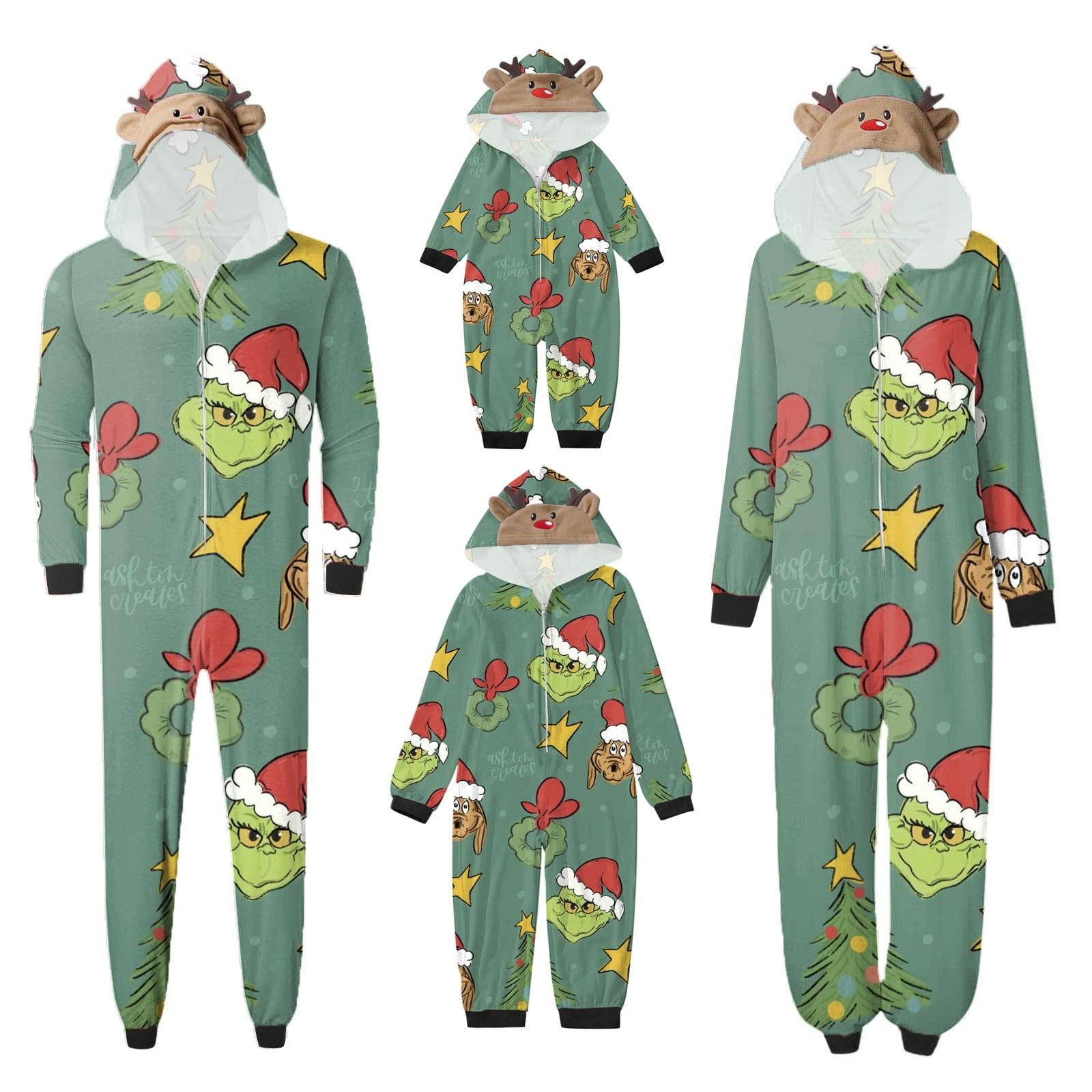 BOPENG Christmas Grinch Family Matching Pajamas Union Suit Christmas Classic Grinch Character