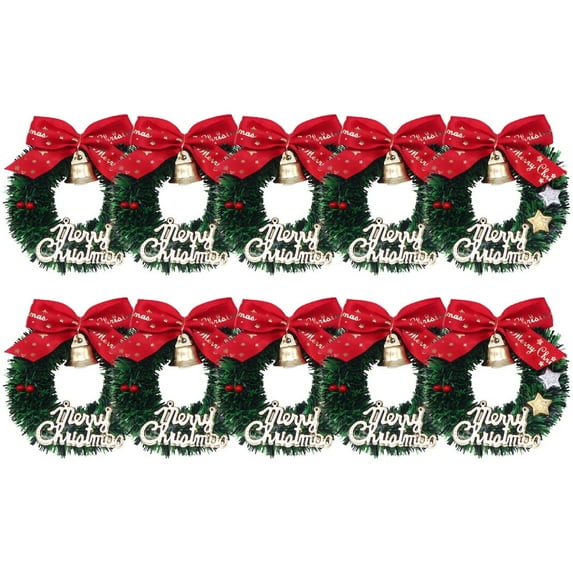 BOPORO 10pcs Mini Christmas Wreath Ornament Wreath Xmas Tree Hanging Mini Wreath