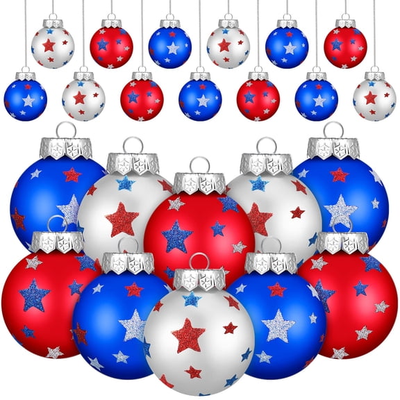 BOPORO 12 Pcs Patriotic Decorations, 4th of July Tree Hanging Ball Ornaments for Memorial Day Independence Day Decor