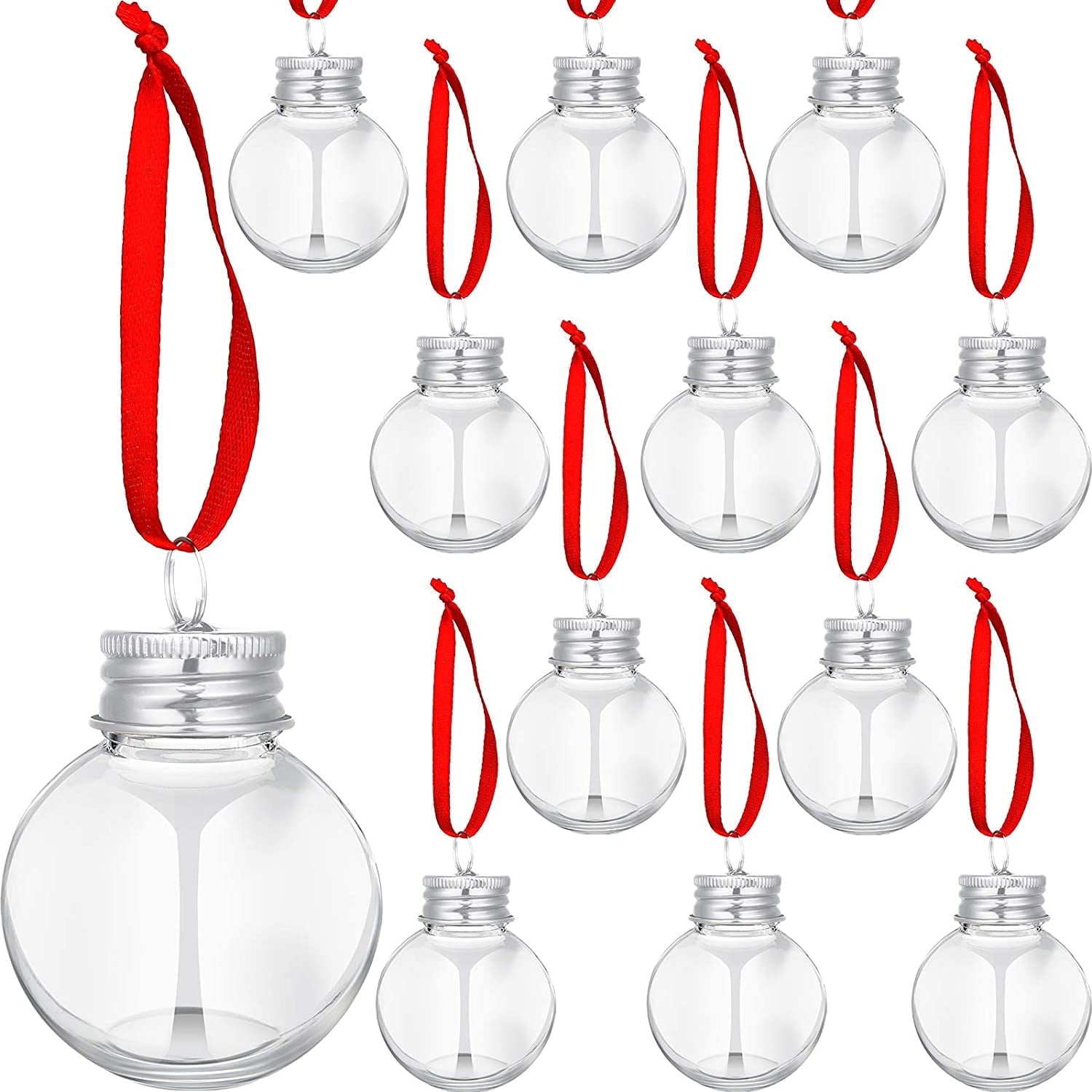 BOPORO 12PCS Christmas Booze Balls Shot Glass Ornament Plastic Fillable Christmas Tree Ornaments Clear Xmas Water Bottle Bulbs for Holiday Party Decor Indoor Outdoor