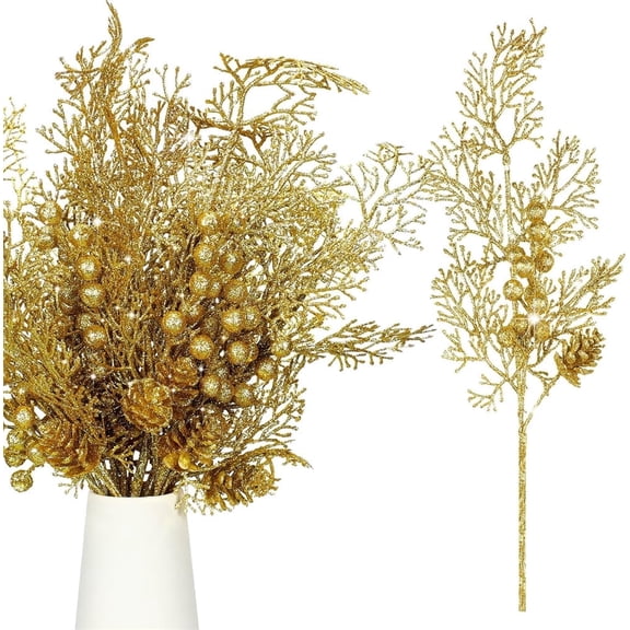 BOPORO 12Pcs White Christmas Glitter Berries Stems Artificial Berry Christmas Wreaths Outdoor Fake Berry Stem Decorations Decorative Glitter Branches for Christmas Tree Vase DIY Wreath