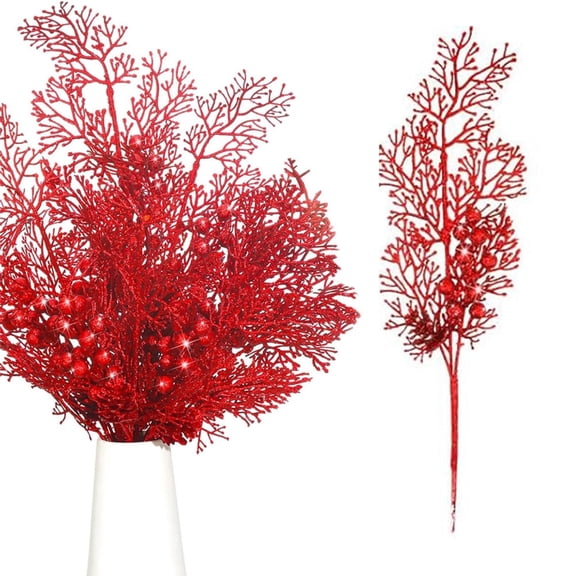 BOPORO 12Pcs White Christmas Glitter Berries Stems Artificial Berry Christmas Wreaths Outdoor Fake Berry Stem Decorations Decorative Glitter Branches for Christmas Tree Vase DIY Wreath