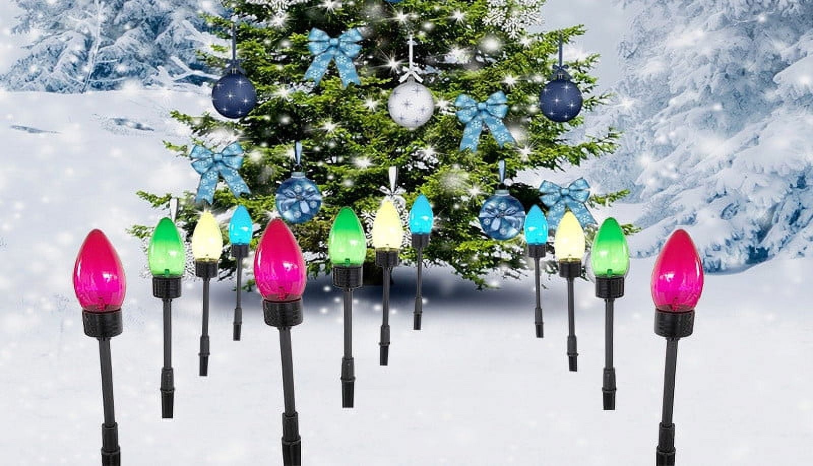 BOPORO 13pcs Outdoor Christmas Lights, 11in ZROBM C9 LED Solar Christmas Lights near Me, IP65 Waterproof Solar Outdoor Christmas Lights for House