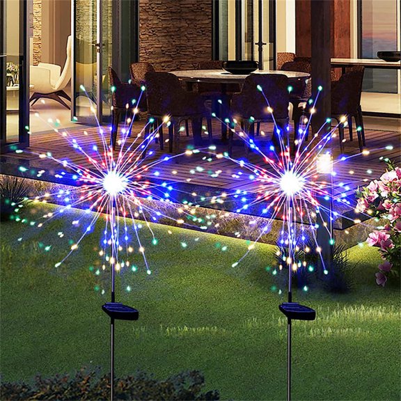 BOPORO 2 Pack Outdoor Solar Firework Lights, 150LED Solar Garden Decorative Lights Waterproof Fairy Lights for Walkway Pathway Patio Yard Garden Christmas Decoration, Multicolor