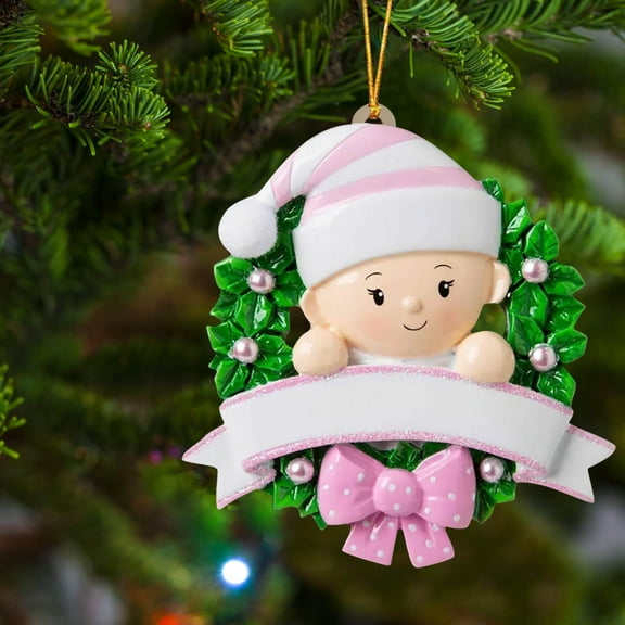 BOPORO 2024 Baby 1st Christmas Personalized Ornament, Baby's First Christmas Baby in Wreath Christmas Tree Ornament Gifts for Commemorating a Baby's First Christmas, 3.1in