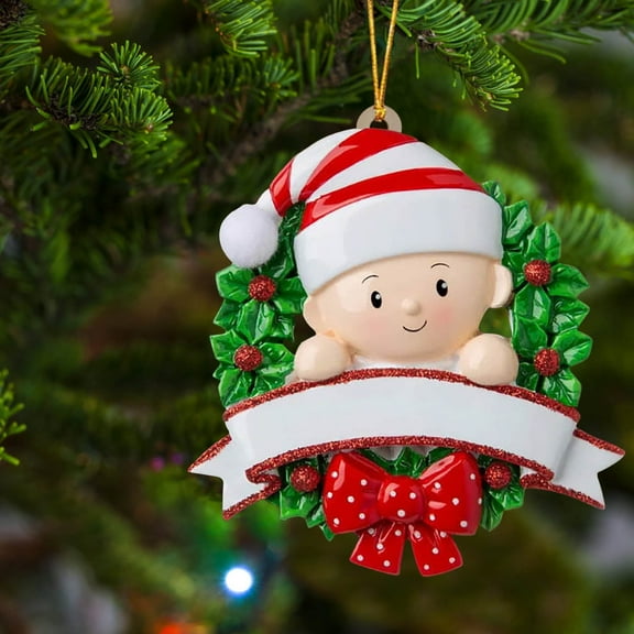 BOPORO 2024 Baby 1st Christmas Personalized Ornament, Baby's First Christmas Baby in Wreath Christmas Tree Ornament Gifts for Commemorating a Baby's First Christmas, 3.1in
