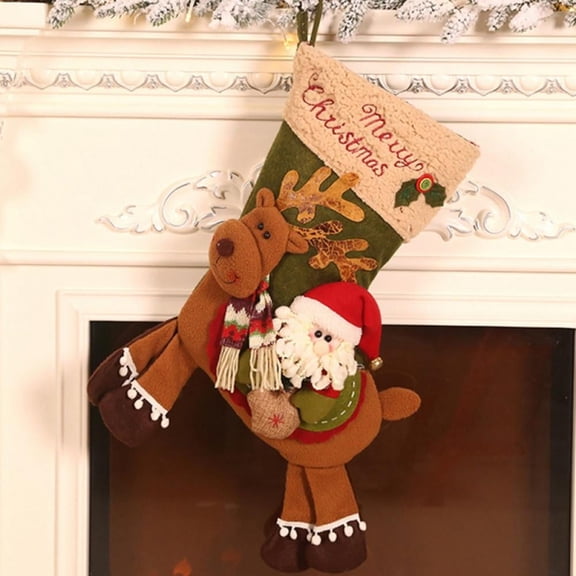BOPORO 22 inch Christmas Stockings Deer, Animal One Piece, Felt Large Plush 3D Reindeer Snowman Design Hanging Stocking for Girls Boys Xmas Tree Mantel Party Decor