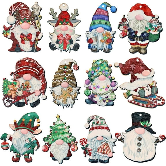 BOPORO 24 Pieces Christmas Wooden Gnome Ornaments Elf Mini Santa Doll Hanging Decorations for Xmas Trees Gift Tag Home Party Supplies