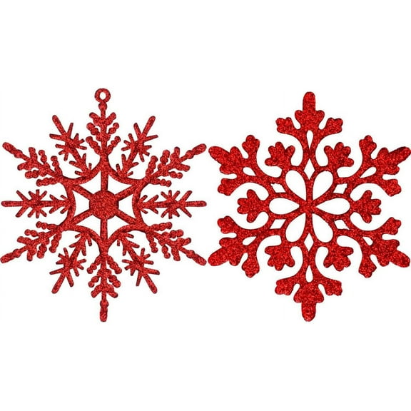 BOPORO 24PCS Black Plastic Christmas Glitter Snowflake Ornaments Christmas Tree Decorations