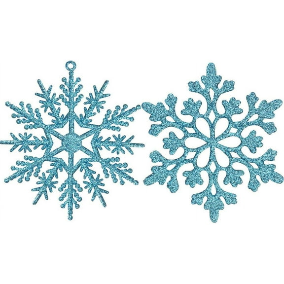 BOPORO 24PCS Black Plastic Christmas Glitter Snowflake Ornaments Christmas Tree Decorations