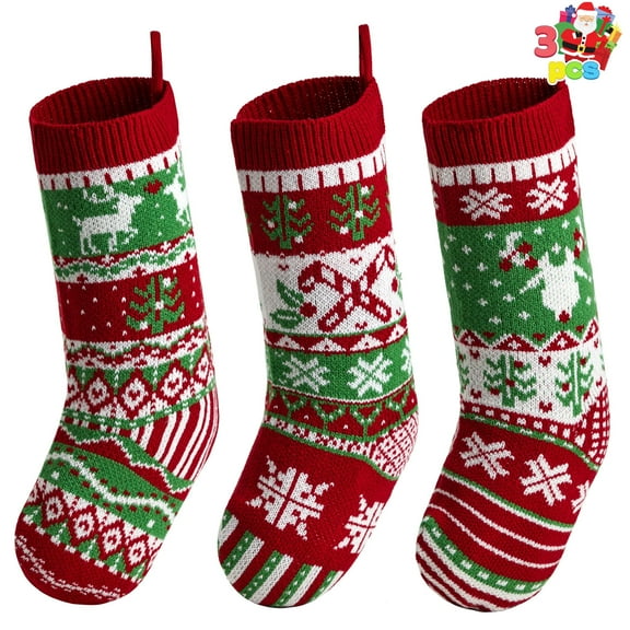 BOPORO 6 Pcs 18" Knit Christmas Stockings, Large Rustic Yarn Xmas Stockings for Family Holiday Decorations