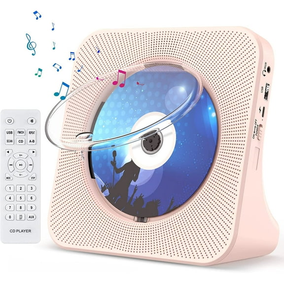 BOPORO CD Player for Home Portable CD Player with Bluetooth CD Player with Speakers Remote Control Dust Cover FM Radio LED Display 3.5mm Jack AUX Input Output White