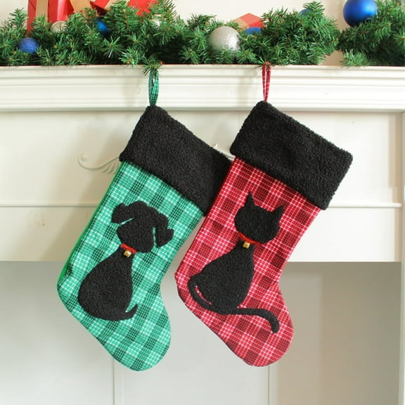 BOPORO Christmas Cat Stockings, Creative Black Cat Christmas Stocking Bag, Xmas Tree Hanging Candy Gift Bag for Home Holiday Xmas Party Decorations