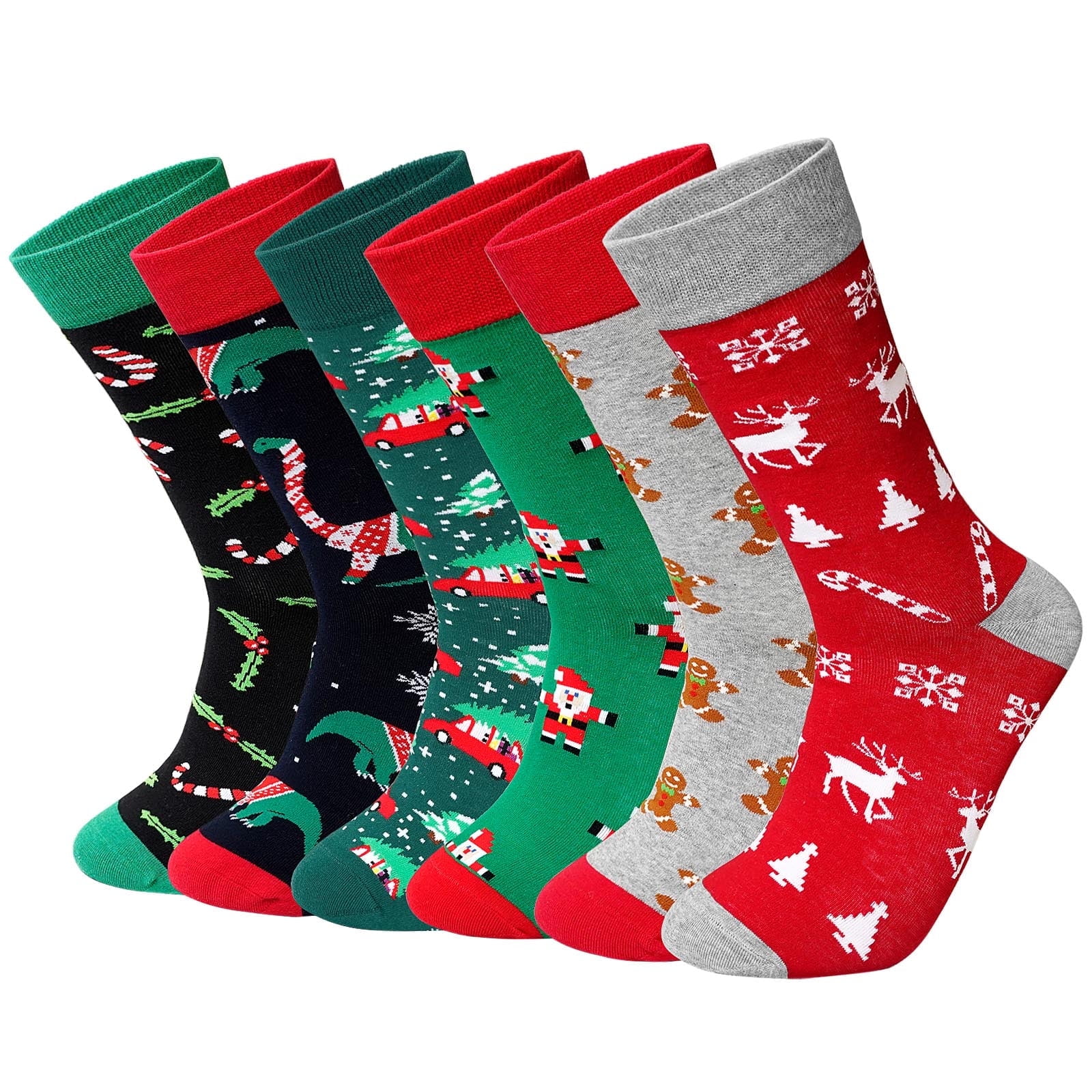BOPORO Christmas Socks, PUTUO Men Funny Colorful Novelty Socks, Xmas Crew Socks Christmas Gifts for Men, 6 Pairs, Size 9-13