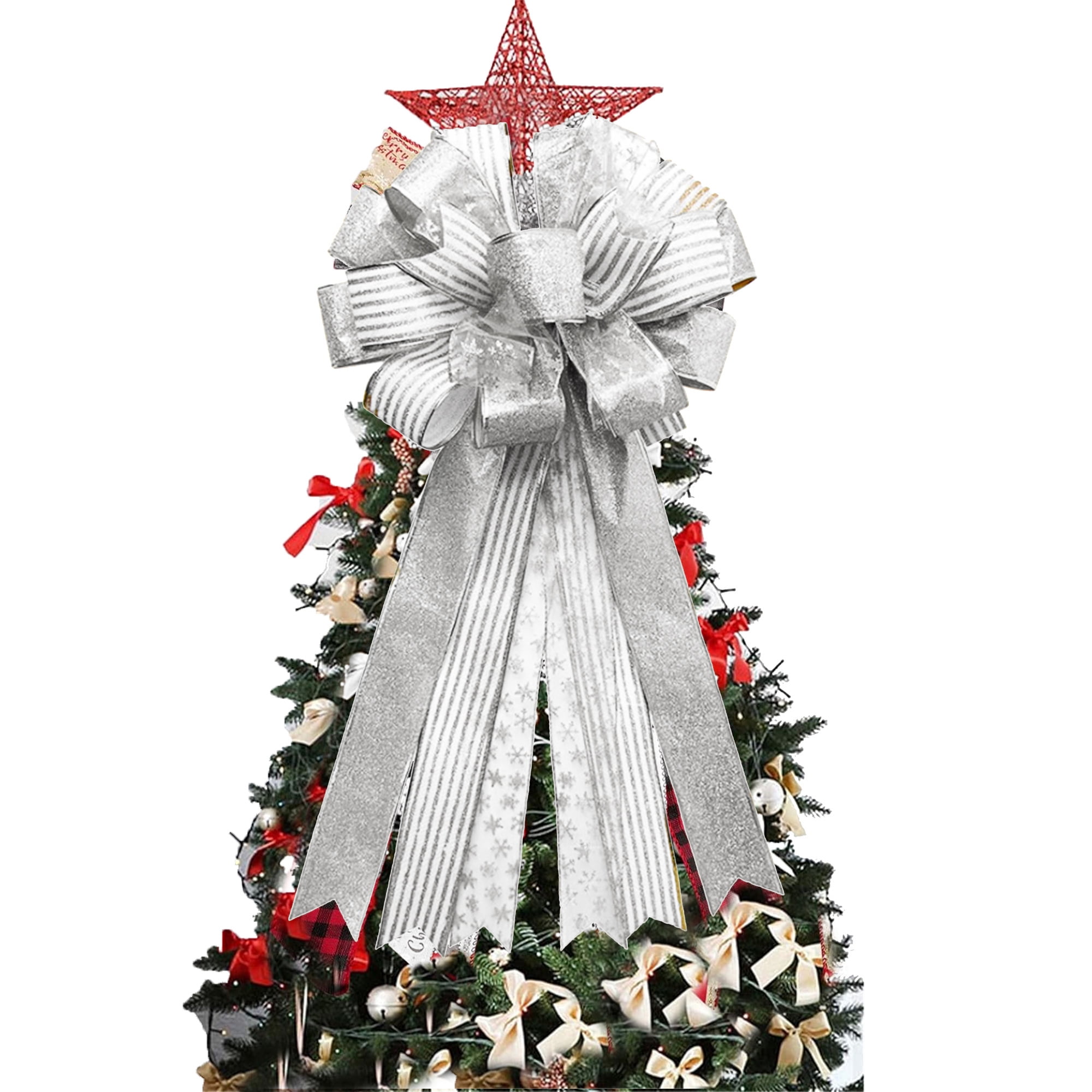 BOPORO Christmas Tree Topper Bow Long Streamers Ribbon Extra Large ...