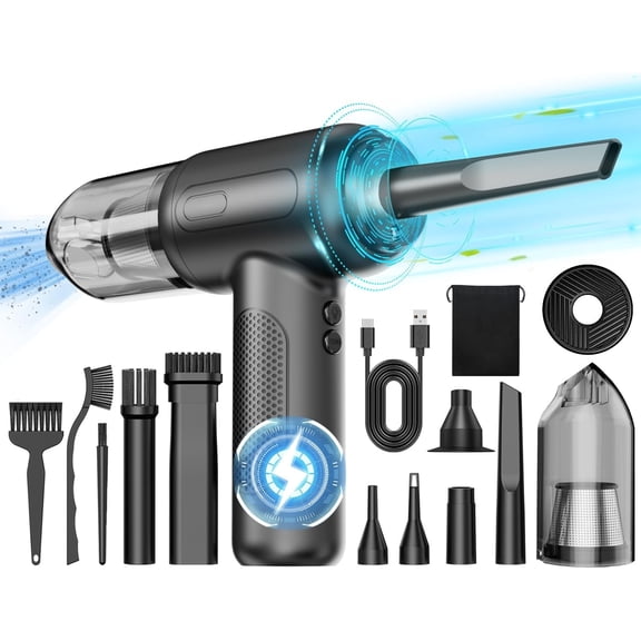 BOPORO Compressed air Duster, 2 in 1 150000RPM Cordless Air Duster with Mini Car Vacuum, 9000mAh Battery Dust Blower for Keyboard Cleaner,Rechargeable Air Blower AIC Can for Office Computers