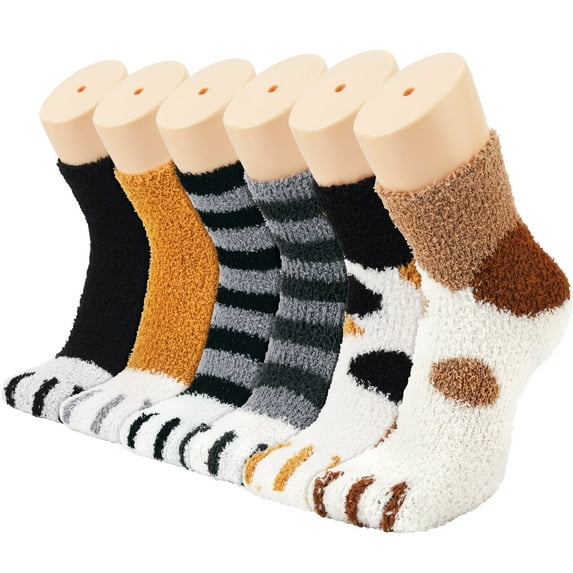 BOPORO Fuzzy Socks for Women, 6 Pairs Plush Slipper Socks Women, Warm Soft Fluffy Socks Thick Cozy Plush Sock Winter Christmas Socks for Women