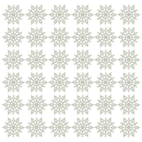 BOPORO Home Decoration Glitter Snowflake Silver Plastic Christmas Decorative Ornaments 36 Count (A)