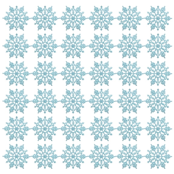 BOPORO Home Decoration Glitter Snowflake Silver Plastic Christmas Decorative Ornaments 36 Count (A)