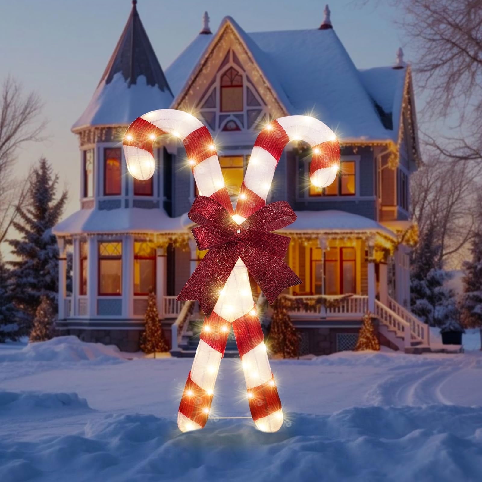 BOPORO Lighted Candy Cane Christmas Decorations LED Glittering Light-Up