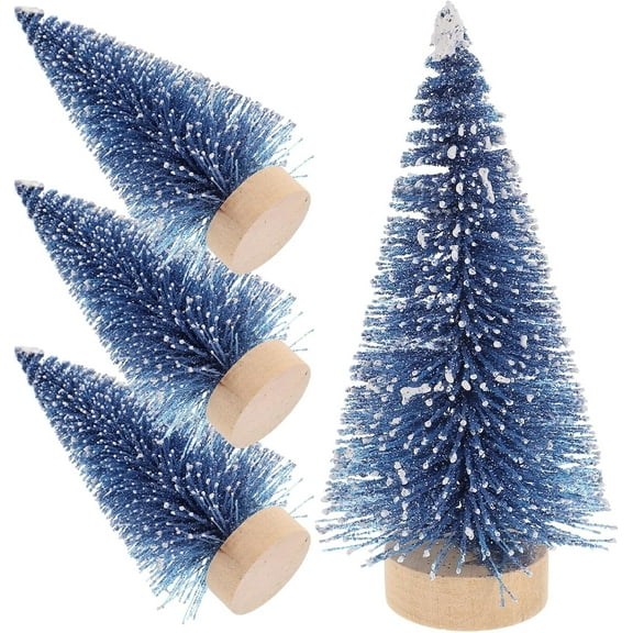 BOPORO Mini Christmas Trees, 4Pcs Artificial Pine Trees Mini Sisal Trees Bottle Brush Christmas Trees with Wooden Base for Christmas Party Home Tabletop Crafts Decorations