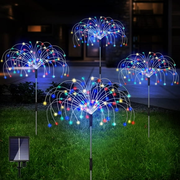BOPORO Outdoor Solar Garden Lights, 4 Pack LED Copper Wire Waterproof Garden Fireworks Lamp with Remote, 8 Modes Decorative Sparkles Stake Landscape Light for Pathway Lawn Decor (Colorful)