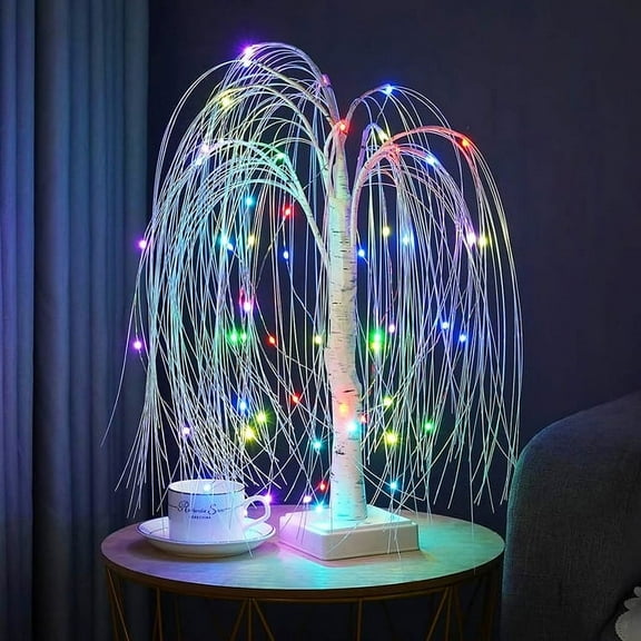 BOPORO Remote LED Tabletop Artificial White Tree with Fairy Lights Color Changing Bonsai Weeping Willow Lit Tree Christmas Party Decor