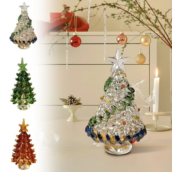 BOPORO Small Christmas Tree Glass Ornaments Mini-landscapes Christmas Tree Holiday Gifts Tabletop Decorations Clearance