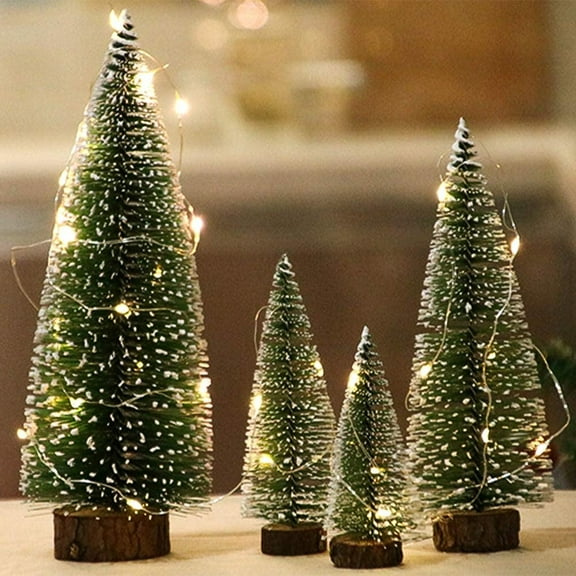 BOPORO Small Christmas Tree with Led Christmas Tree Lights, Mini Christmas Tree, Mini Pine Tree, Bottle Brush Fake Trees with Wooden Base for Tabletop Decorative (Plant Green)