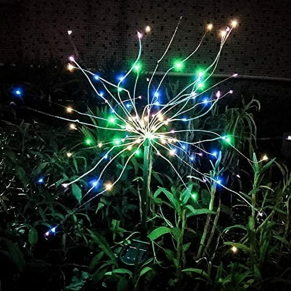 BOPORO Solar Firework Light,120 LED Multi Color Outdoor Firework Solar Garden Decorative Lights for Walkway Pathway Backyard Christmas Decoration Parties (2 Pieces)Cool white