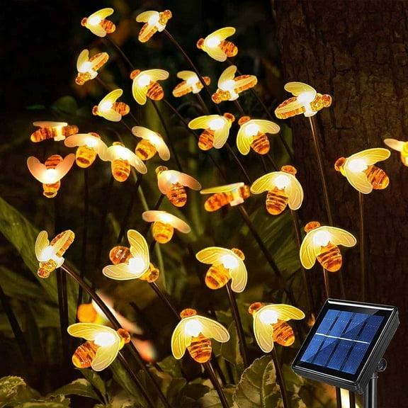 BOPORO Solar LED Bee Garden Stake Lights, 2Pack Outdoor Waterproof Swaying Honeybees Lights Landscape Lights for Pathway Yard Walkway Holiday Decoration