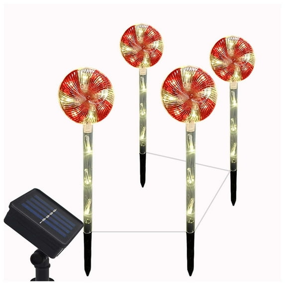 BOPORO Solar Lights Christmas Lollipop Decorative Garden Light Up LED Stake Lights 4 Pack