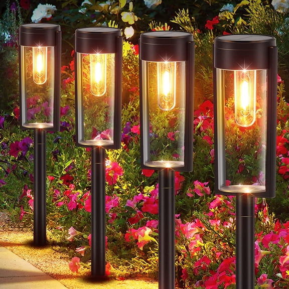 BOPORO Solar Pathway Lights Outdoor, New Upgraded 6 Pack Solar Outdoor Lights, IP65 Waterproof Auto On/Off Solar Powered Landscape Path Lights for Yard Lawn Patio Walkway