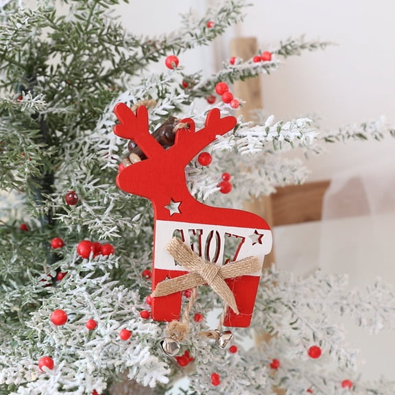 BOPORO Wooden Christmas Decorations  Red Tree Bells Snowflake Deer Ornaments, 9.05x3.93 Inch Hanging Holiday Decor, Lightweight & Durable, Ideal for Indoor & Outdoor Christmas Home Decor