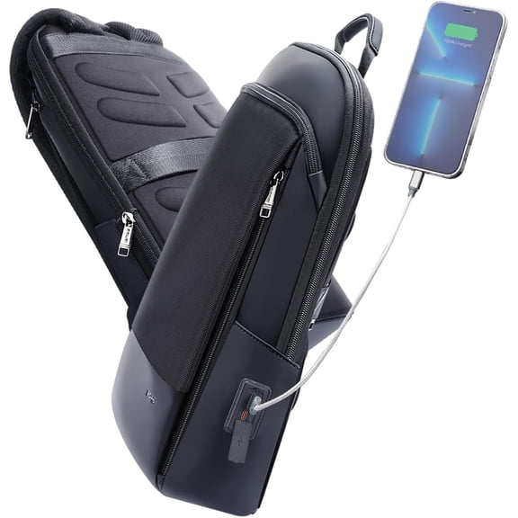 BOPai Slim Laptop Thin Business Backpack 15-15.6 inch with Bottle Holder USB Charging Professional for Men Water Resistant College Notebook Work Office Anti Theft Smart Computer Light Back pack Black