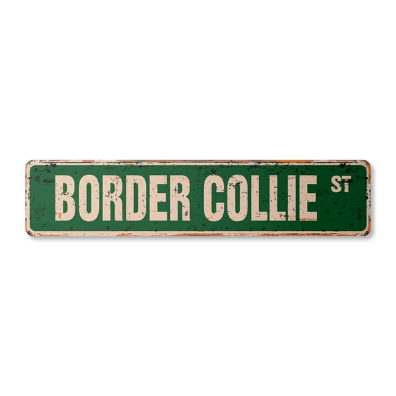 BORDER COLLIE Vintage Aluminum Street Sign pet herding dog vet lover rustic metal tin | Indoor/Outdoor | 30" Wide